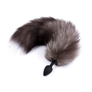 Cola de Zorro Gris con Plug de Silicona 45 cm